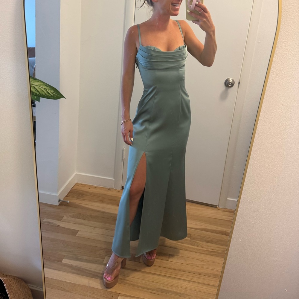 Barbie™ AZAZIE 1005 Matcha Mermaid Corset Stretch Satin Bridesmaid Dress - Picture 3 of 8